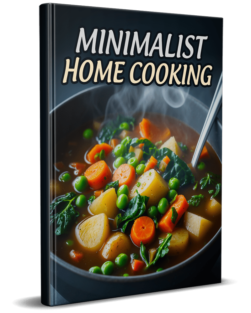 Minimalist Home Cooking eBook cover with simple recipe inspiration for busy individuals